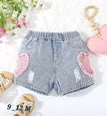 Girls Denim Shorts with Heart Details â€“ Summer Style (9â€“12M)
