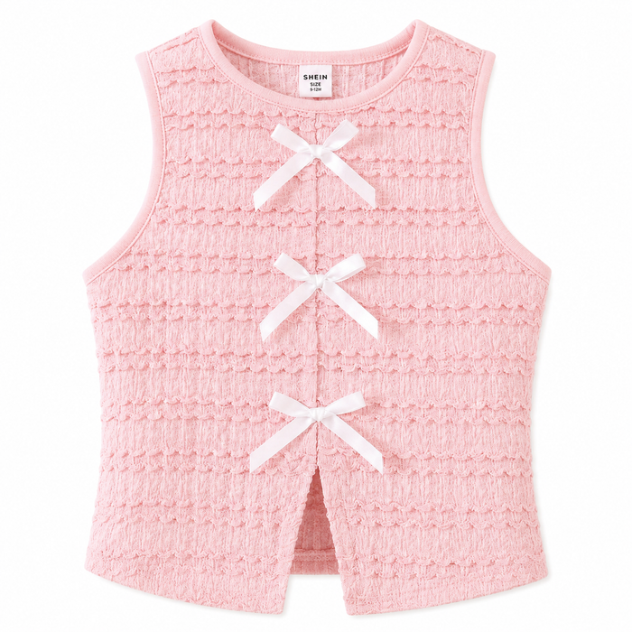 Girls Pink Textured Bow Front Sleeveless Top