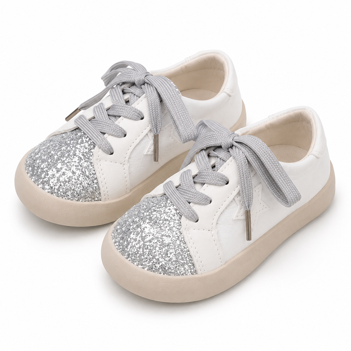 Girls White Glitter Toe Sneakers