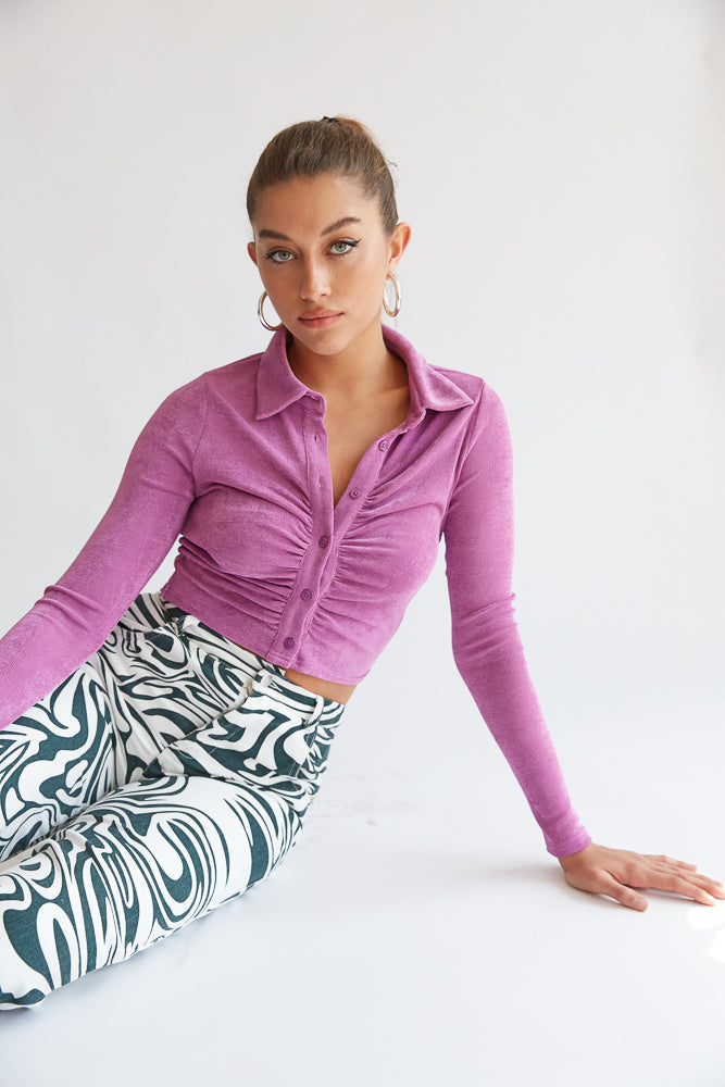 Metallic button up crop top