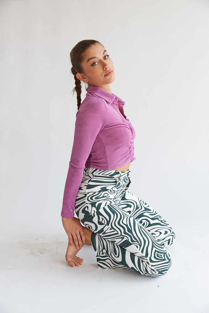 Purple ruched button up