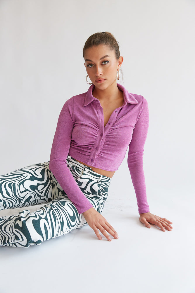 Pink metallic long sleeve top