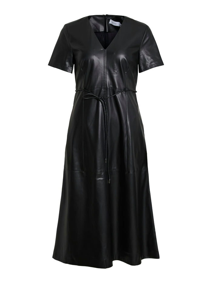 Gloria Faux Leather Midi Dress (Black Beauty)