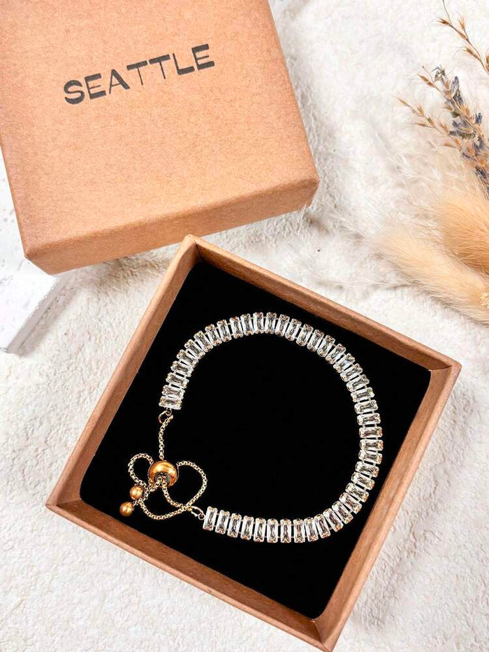 Gold Adjustable Crystal Tennis Bracelet for Women
