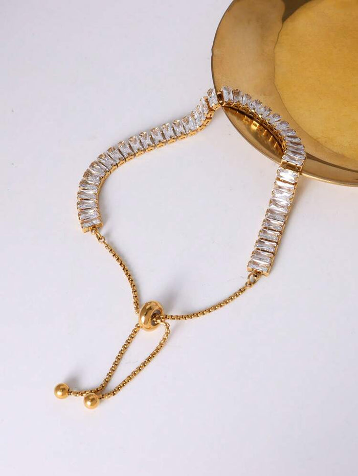 Gold Adjustable Crystal Tennis Bracelet for Women
