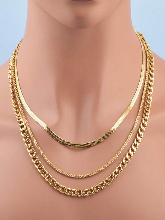 Gold Layered Chain Necklace – Elegant Multi Layer Cuban & Snake Chain Necklace for Women