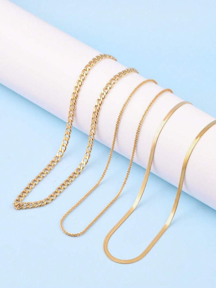 Gold Layered Chain Necklace – Elegant Multi Layer Cuban & Snake Chain Necklace for Women