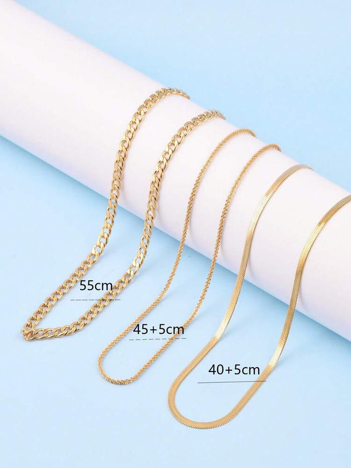 Gold Layered Chain Necklace – Elegant Multi Layer Cuban & Snake Chain Necklace for Women