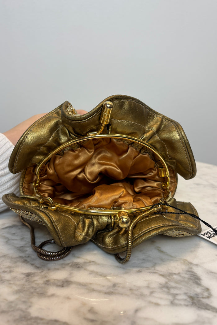 Gold Mesh Clam Shaped Kiss Lock Bag image 1