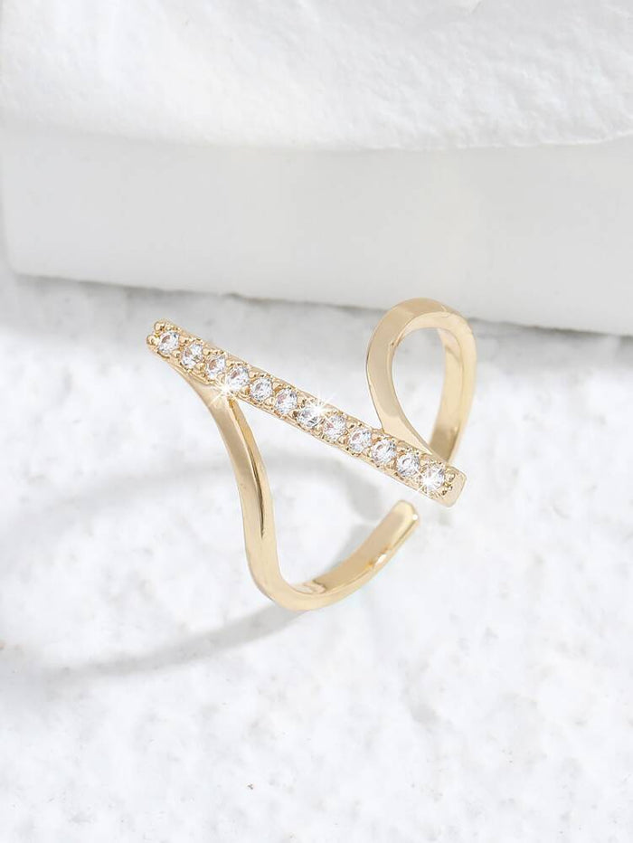 Gold Open Bar Crystal Ring for Women