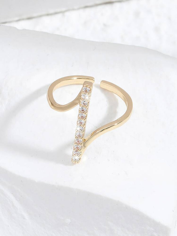 Gold Open Bar Crystal Ring for Women