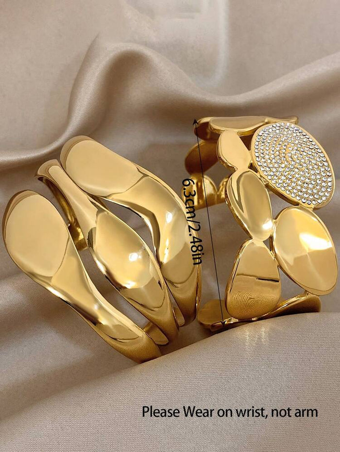 Gold Statement Cuff Bracelet Set for Women – 2 Pieces