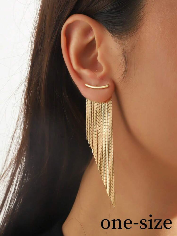 Gold Tassel Chain Drop Earrings – Minimalist Long Fringe Statement Earrings for Women