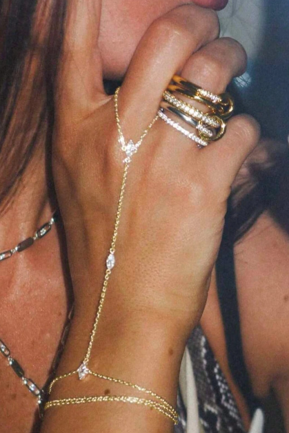 Gold Tone Hand Chain Bracelet Ring