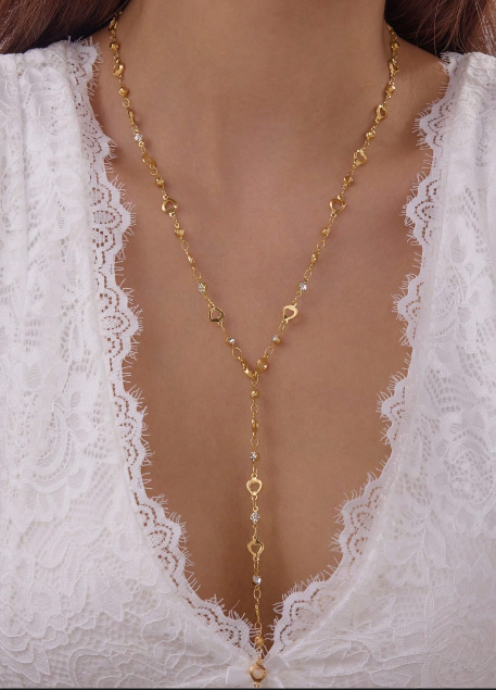Gold Tone Lariat Heart Necklace