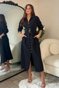 Grace Buckle Detail Shirt Dress (Black)