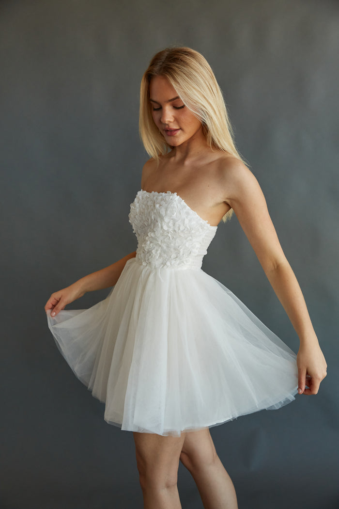 white floral tullle fit and flare rush dress | little white dress boutique