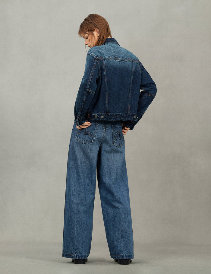 Gradient Print Loose Fit Washed Denim Jacket