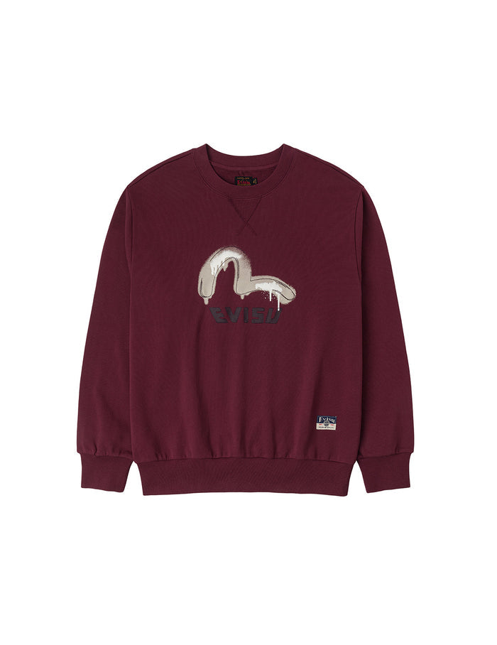 Graffiti Seagull Print and Sashiko Relax Fit Sweatshirt