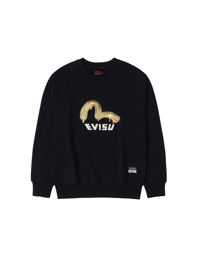 Graffiti Seagull Print and Sashiko Relax Fit Sweatshirt