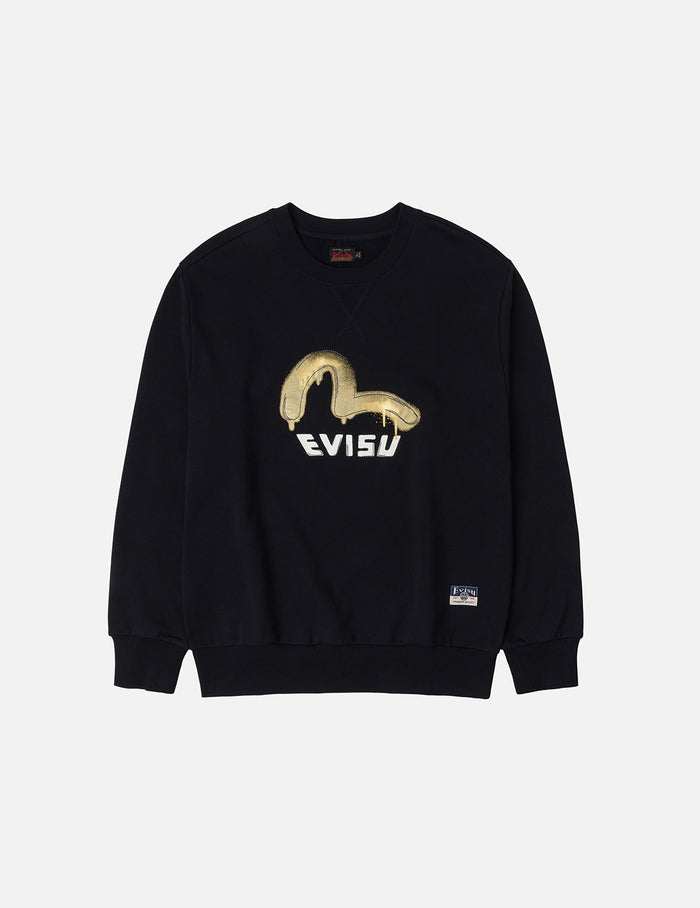 Graffiti Seagull Print and Sashiko Relax Fit Sweatshirt