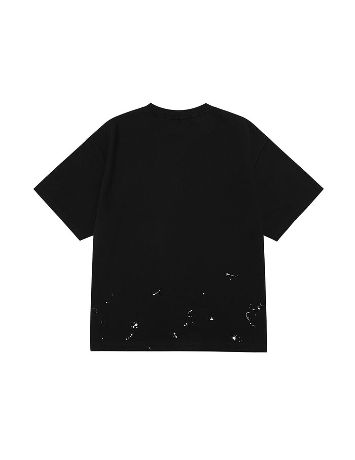 Graffiti-Style Seagull and Logo Print Relax Fit T-Shirt