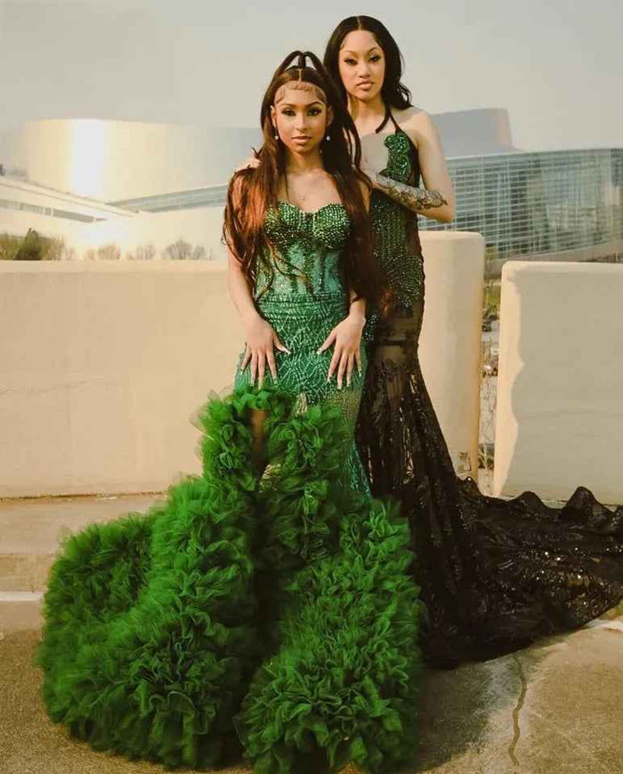 Green Sweetheart Sequin Prom Dress