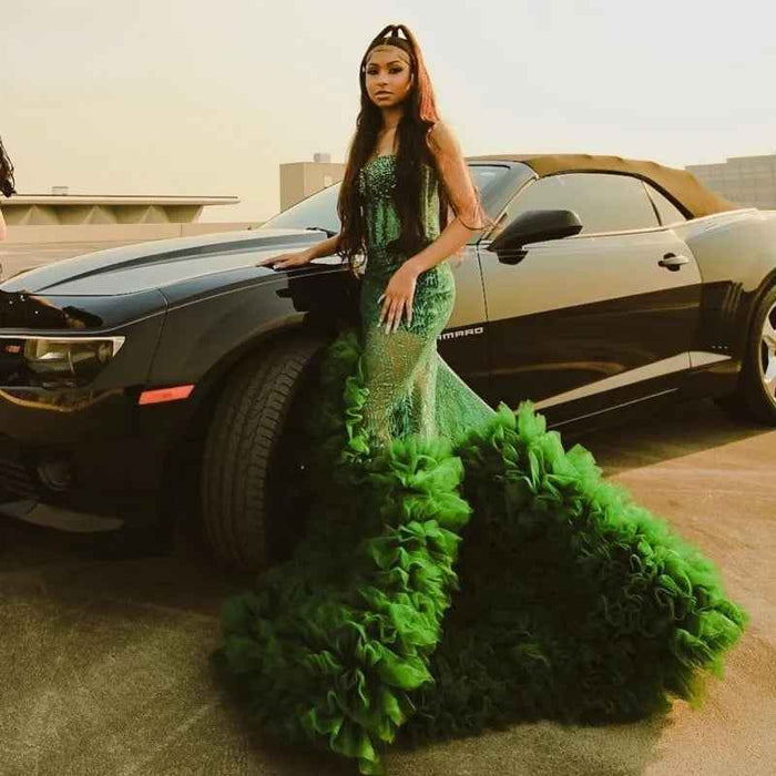 Green Sweetheart Sequin Prom Dress