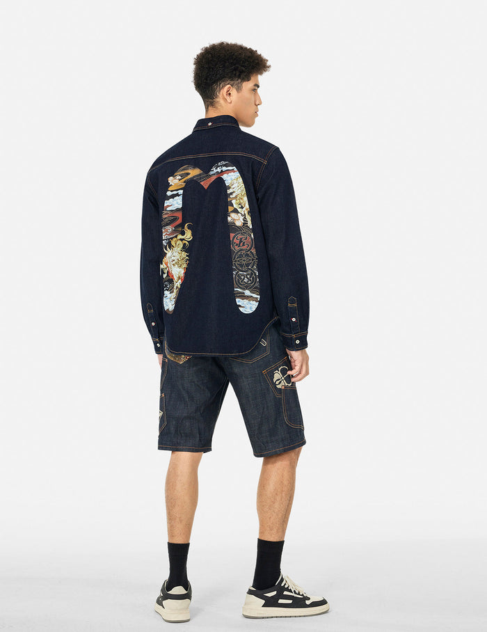 Hakutaku Daicock Printed Regular Fit Denim Shirt