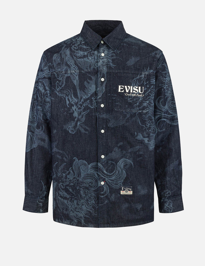 Hakutaku Laser Printed Relax Fit Denim shirt