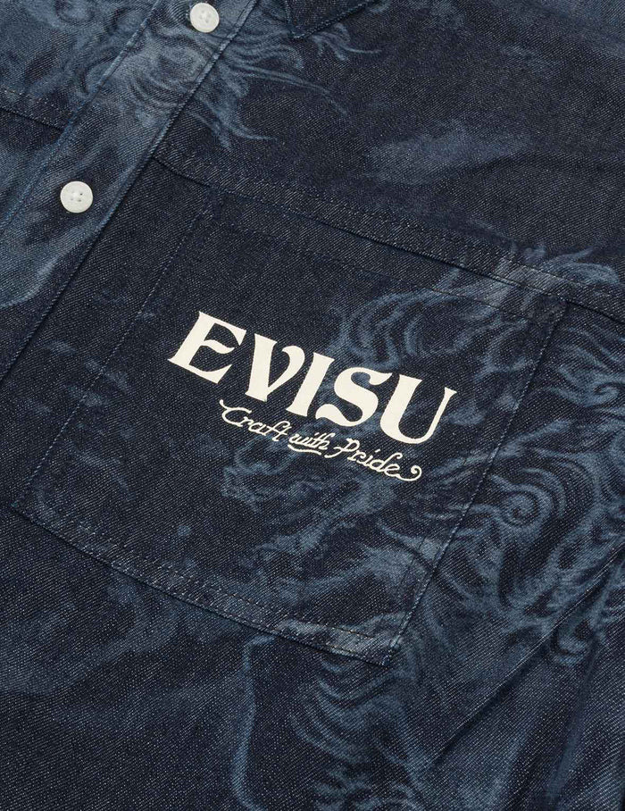 Hakutaku Laser Printed Relax Fit Denim shirt
