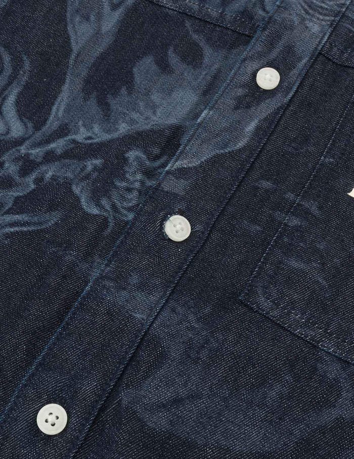 Hakutaku Laser Printed Relax Fit Denim shirt