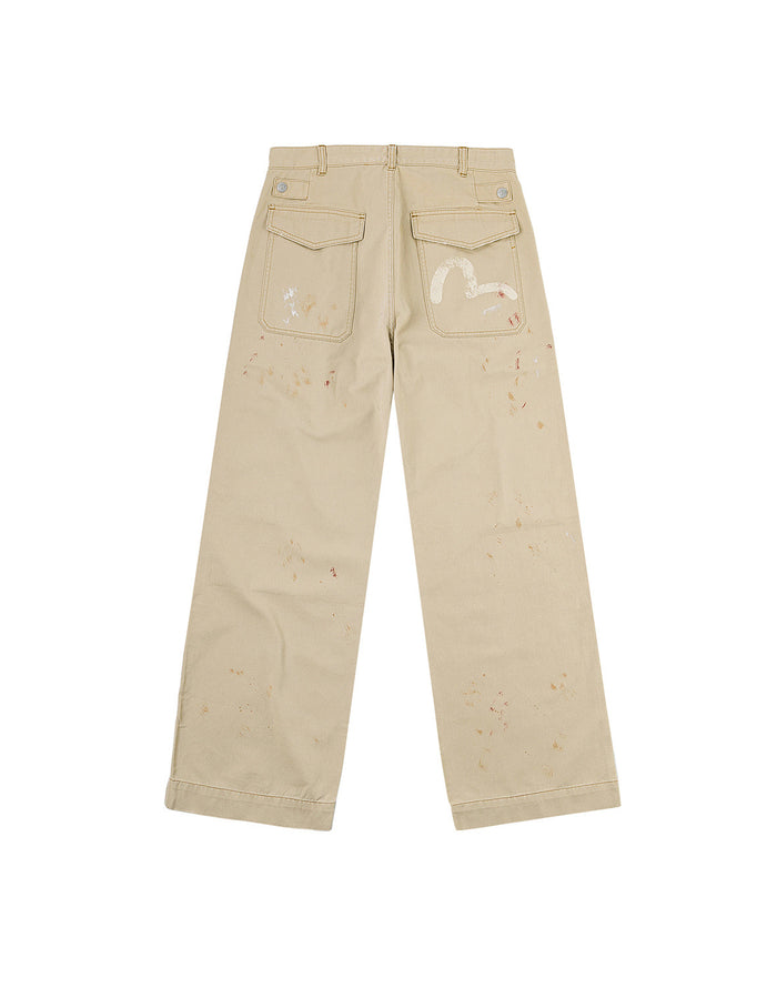 Hand-Painted Seagull and Splash-ink Print Relax Fit Flight Pants