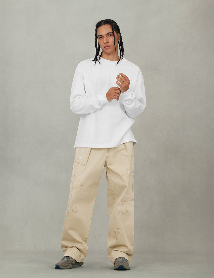 Hand-Painted Seagull and Splash-ink Print Relax Fit Flight Pants