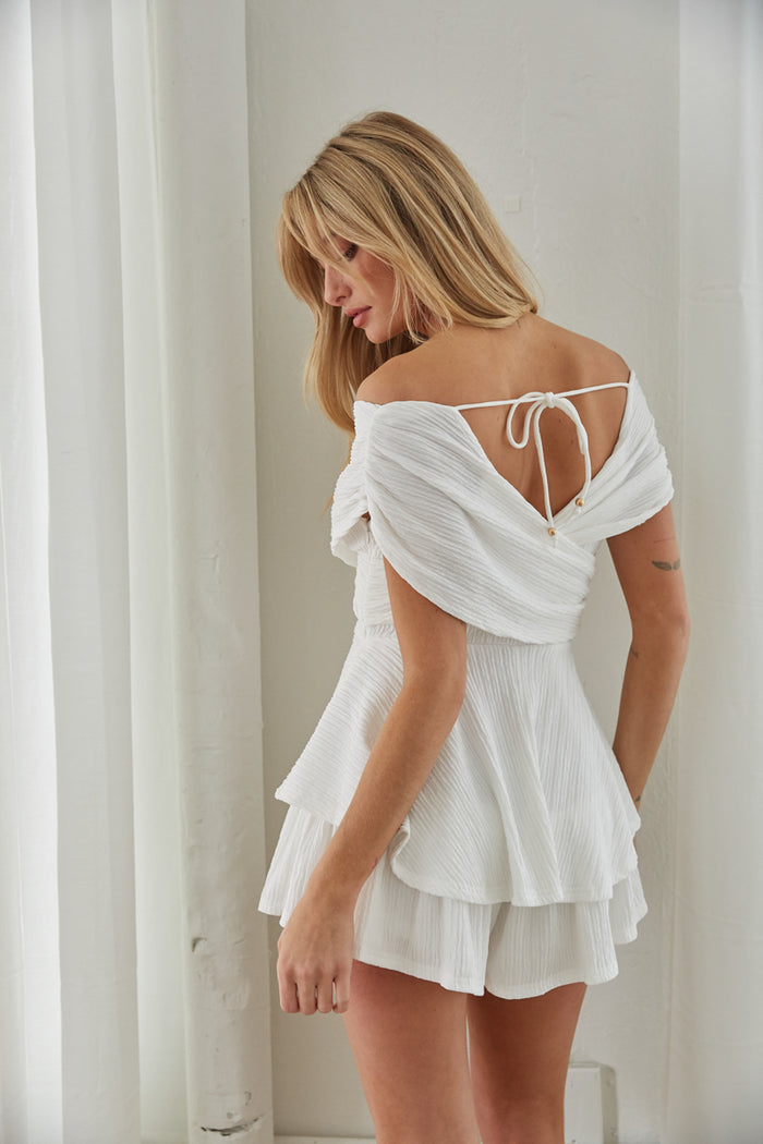 white tie back romper - white wrap ruffle romper - graduation romper
