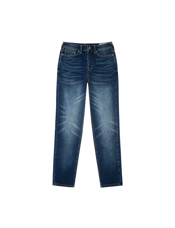 Hollow Fuzzy Cat and Seagull Embroidery Relax Fit Jeans