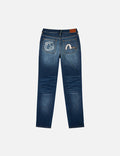 Hollow Fuzzy Cat and Seagull Embroidery Relax Fit Jeans