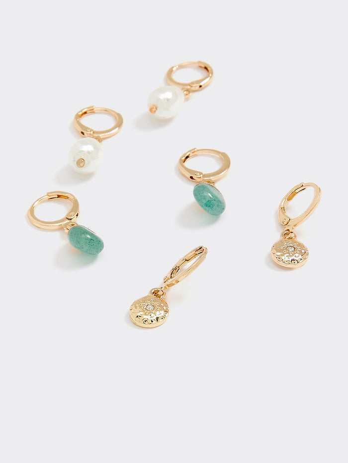 Hoop Earrings with Pendants - 3 Pairs