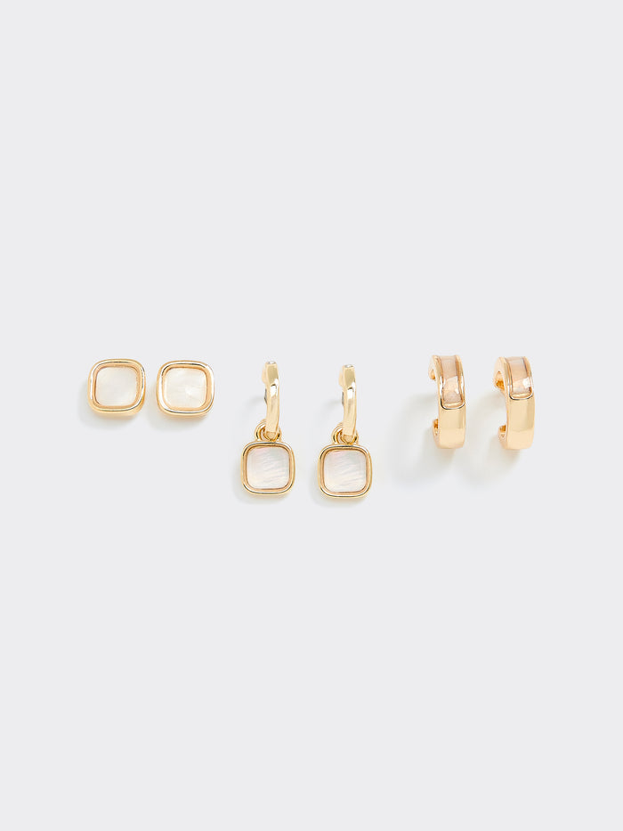 Hoops and Stud Earrings - 3 Pairs