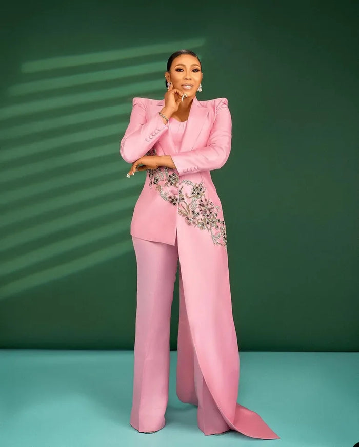 Hot Pink Women Suits 2 Pieces Slim Fit Crystal Beads - Envious Designs