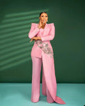 Hot Pink Women Suits 2 Pieces Slim Fit Crystal Beads - Envious Designs