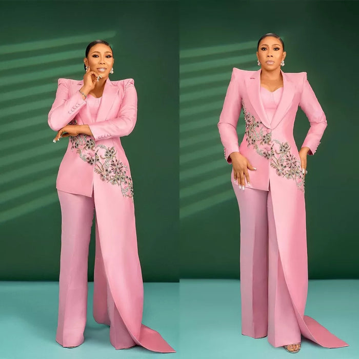 Hot Pink Women Suits 2 Pieces Slim Fit Crystal Beads - Envious Designs