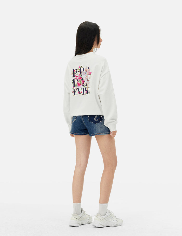 Hummingbird and Magnolia Embroidery Oversized Sweatshirt