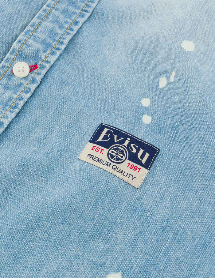 Inserted Seagull Embroidery Relax Fit Denim Shirt