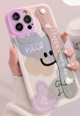iPhone 14 Pro Max Case Set – Cute Cartoon Design with Strap & Grip Holder – Shockproof Protective Cover