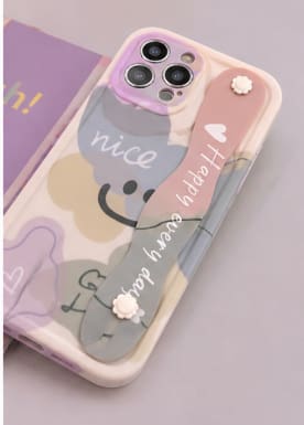 iPhone 14 Pro Max Case Set – Cute Cartoon Design with Strap & Grip Holder – Shockproof Protective Cover