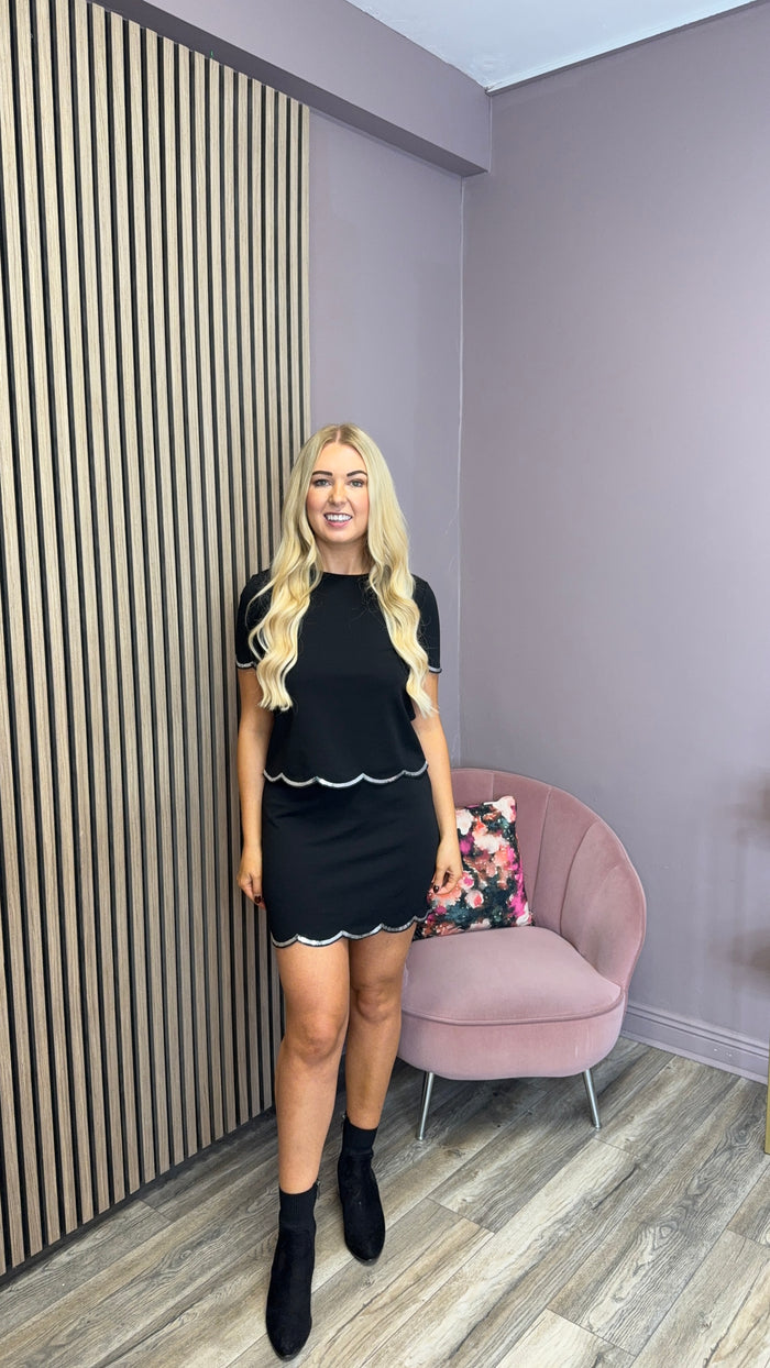 Isla Sequin Mini Skirt (Black/Silver Sequin)