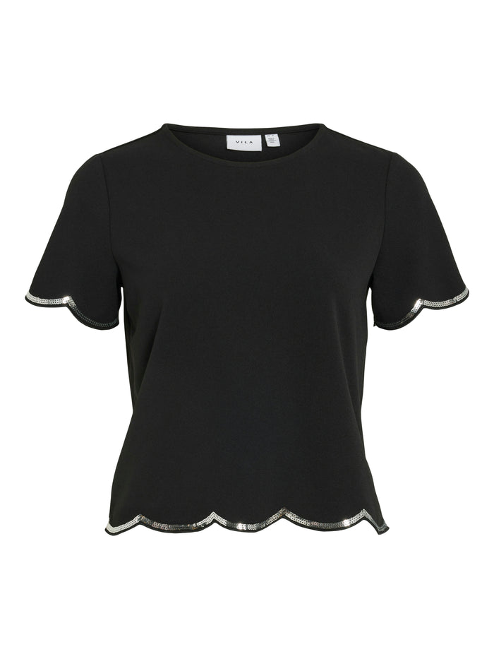 Isla Sequin Top (Black/Silver Sequin)