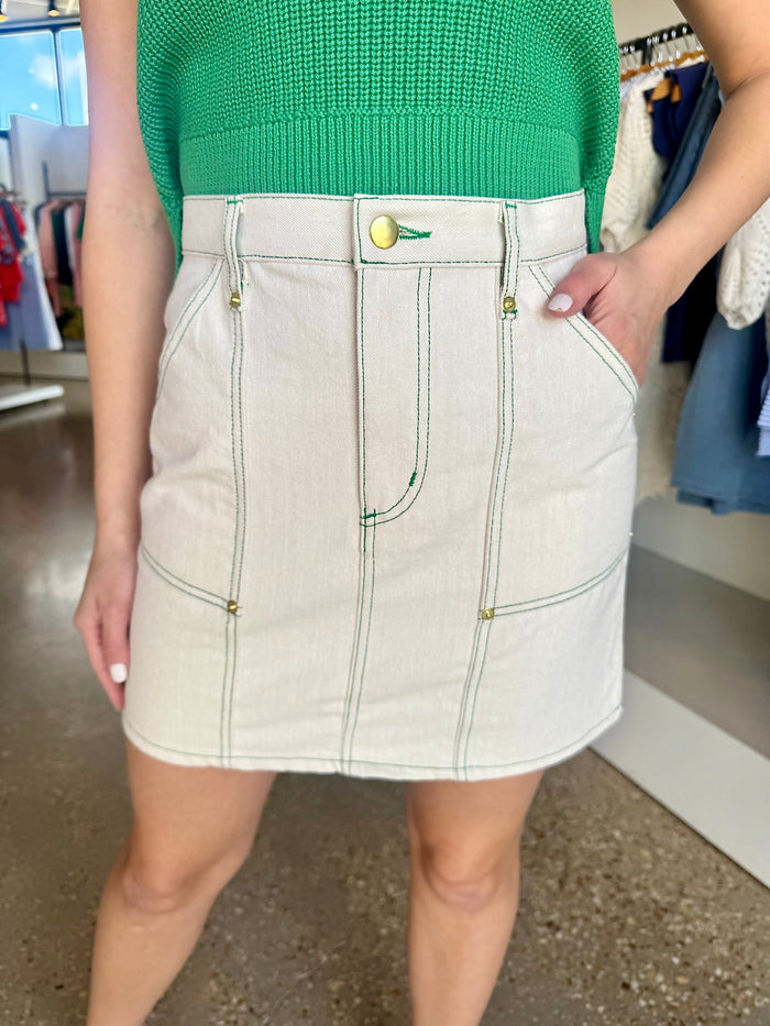 Ivory Denim Cargo Skirt