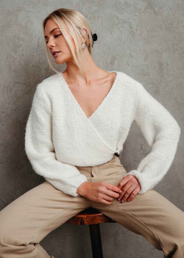 white wrap tie sweater | trending sweaters for college